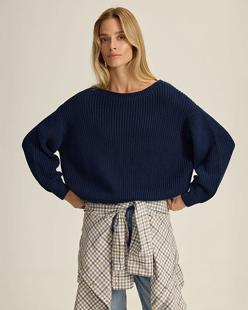 Хлопковый джемпер крупной вязки, темно-синий