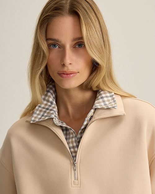 Свитшот с воротом на молнии, молочный