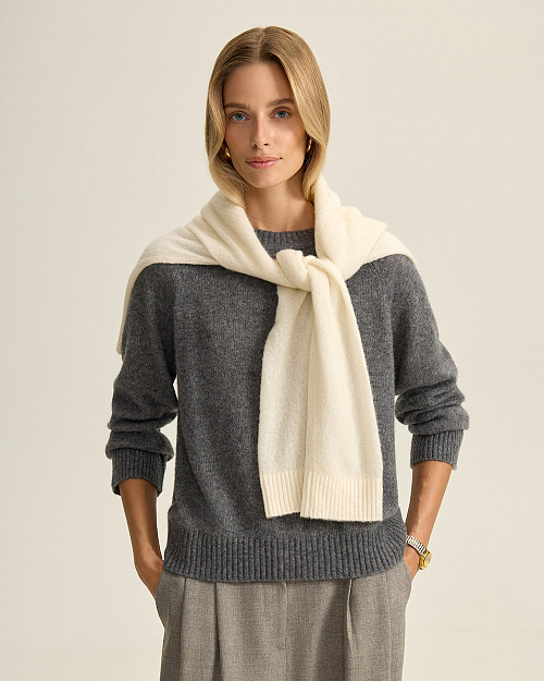 Джемпер из кашемира и шелка, серый меланж