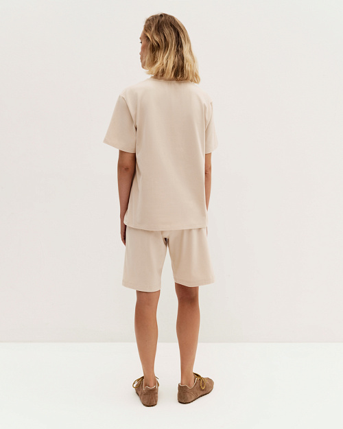 Трикотажные шорты из премиум-хлопка, с легким велюровым эффектом, бежевый