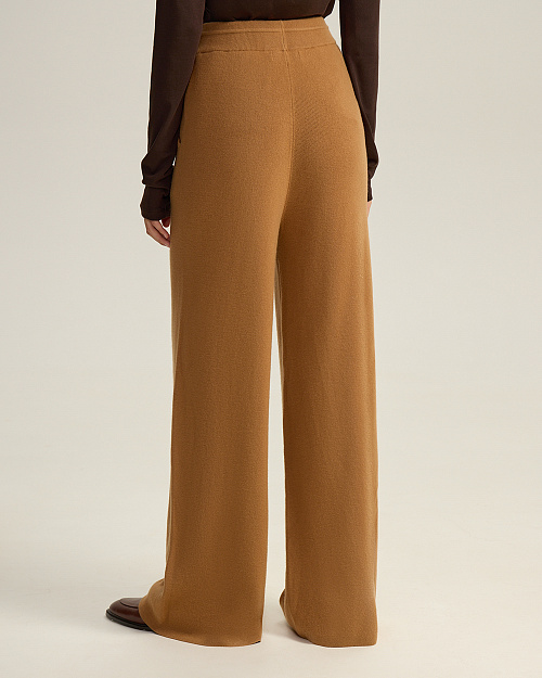 Широкие вязаные брюки из 100% шерсти мериноса, карамельный