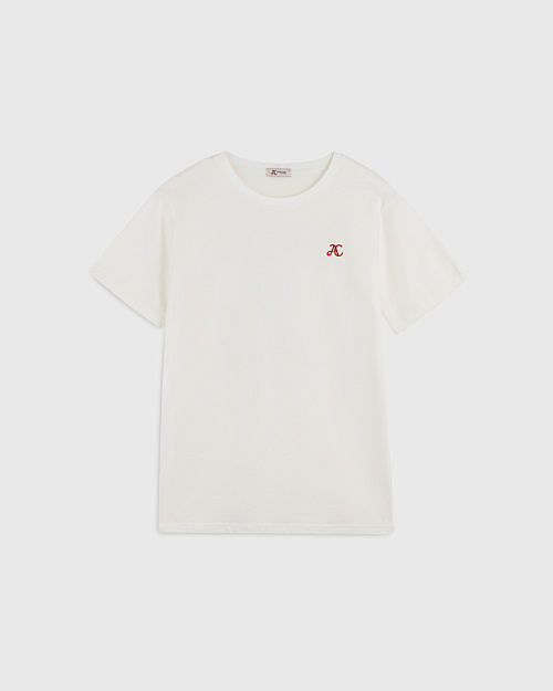 Хлопковая футболка оверсайз с вышивкой и принтом, молочный