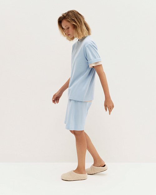 Свободная футболка из премиум-хлопка, с легким велюровым эффектом, голубой