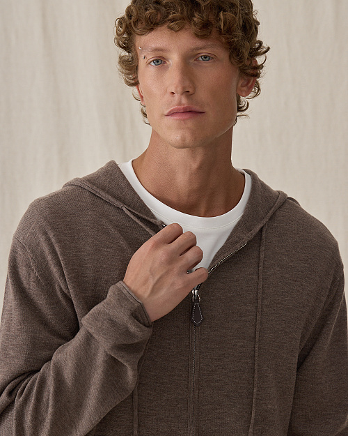 Худи Unisex на молнии, из шерстяного вязаного трикотажа, коричневый