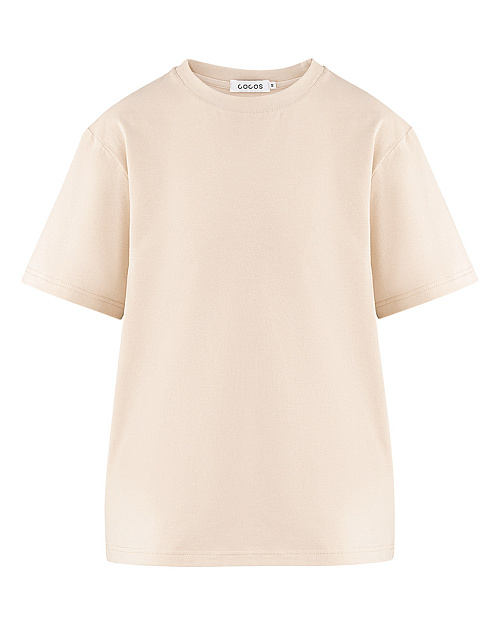 Свободная футболка из премиум-хлопка, с легким велюровым эффектом, бежевый
