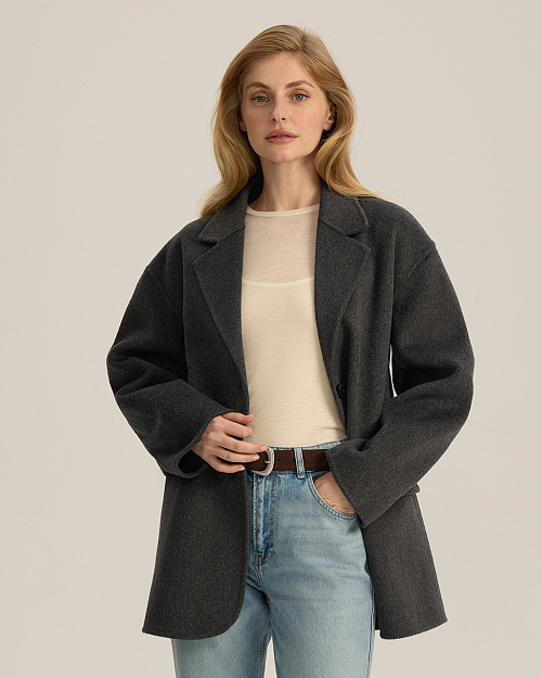 Шерстяной жакет из пальтовой ткани, серый