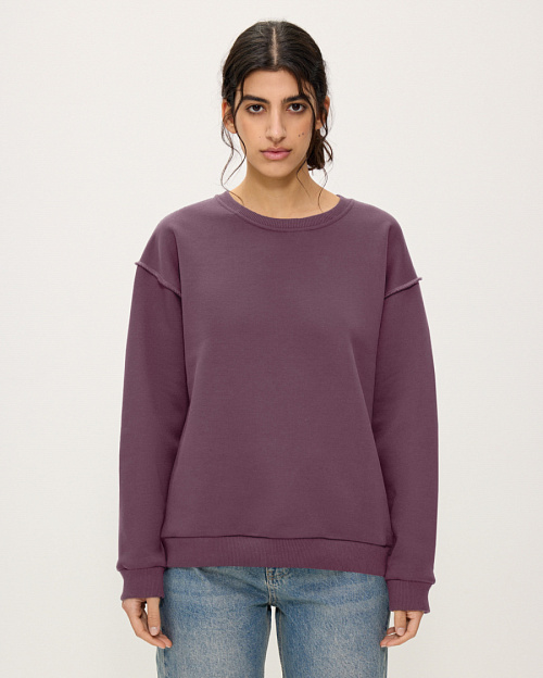 Хлопковый свитшот с открытыми швами, сливовый