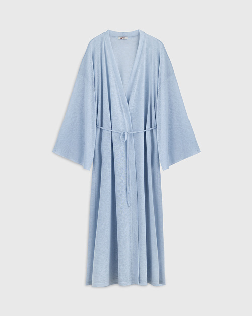 Длинный кардиган на поясе, светло-голубой