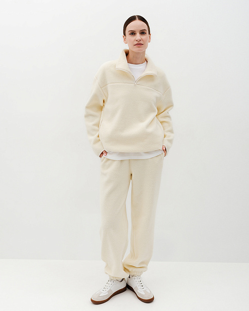 Свитшот на молнии из мягкого трикотажа с меховым эффектом, молочный