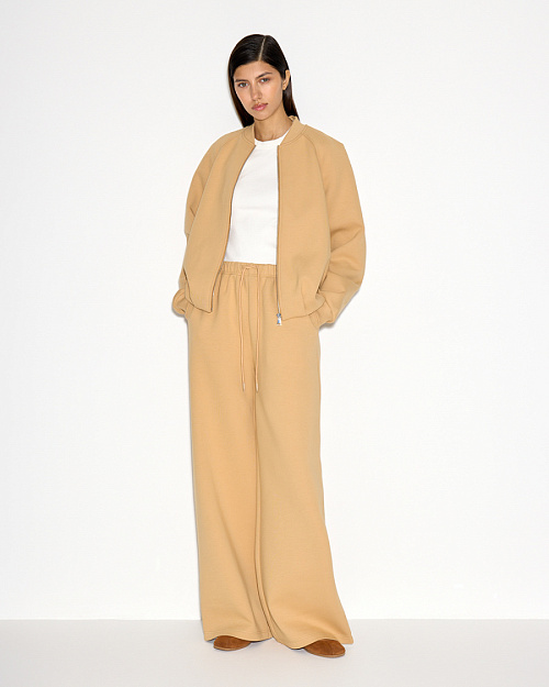 Прямые брюки из футера, бежевый