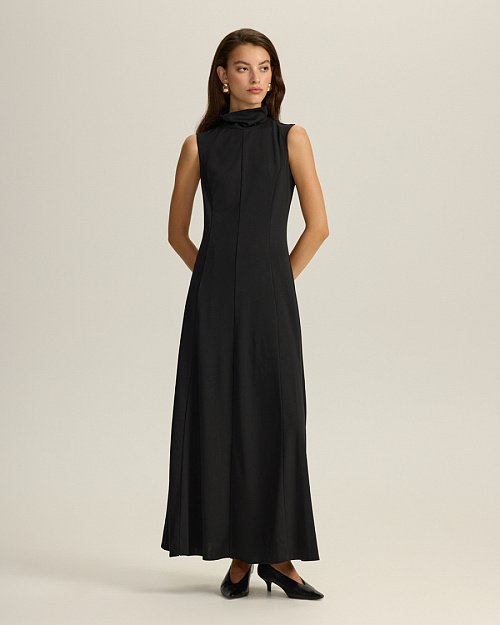 Платье макси без рукавов со стойкой, черный
