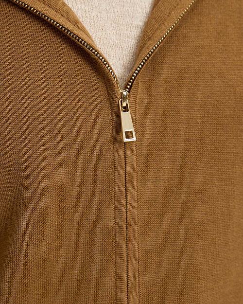 Шерстяной кардиган на молнии с капюшоном, карамельный