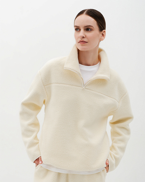 Свитшот на молнии из мягкого трикотажа с меховым эффектом, молочный