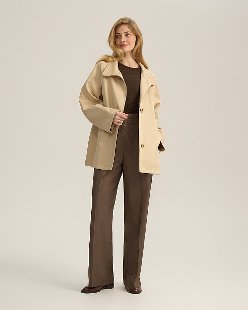 Укороченный тренч со стойкой, из лиоцелла с хлопком, бежевый