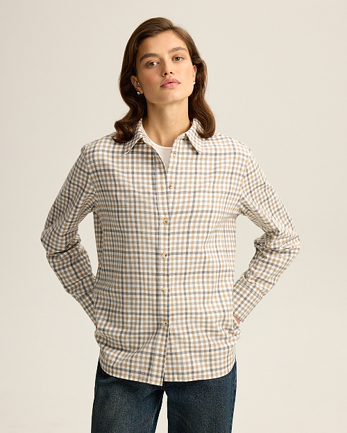 Клетчатая рубашка из плотного хлопка, бежевый