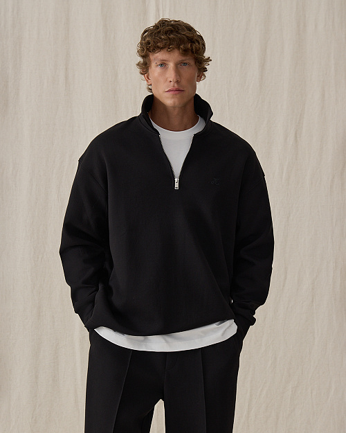 Мужской свитшот-поло, черный