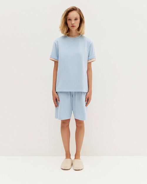 Свободная футболка из премиум-хлопка, с легким велюровым эффектом, голубой