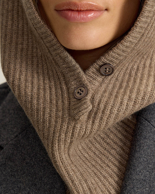 Вязаный капор на пуговицах, из шерсти с кашемиром, бежевый меланж