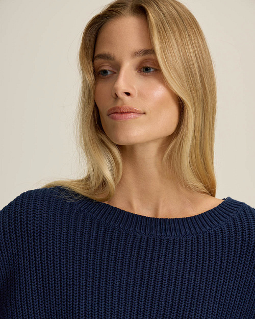 Хлопковый джемпер крупной вязки, темно-синий