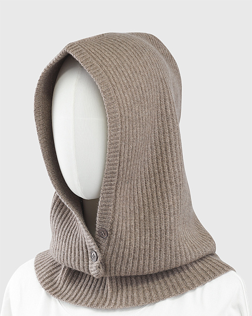 Вязаный капор на пуговицах, из шерсти с кашемиром, бежевый меланж
