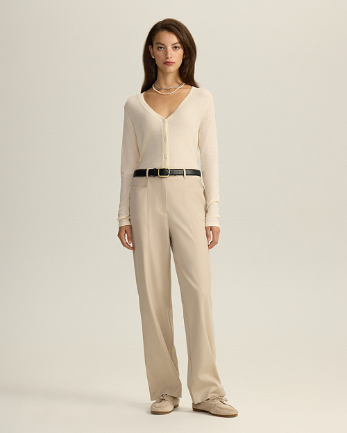 Прямые брюки с отстрочками, светло-бежевый