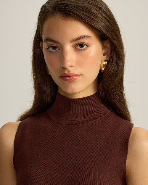 Трикотажный топ с воротником стойкой, из вискозы, коричневый