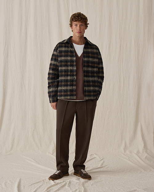 Мужские брюки с защипами, из футера, коричневый