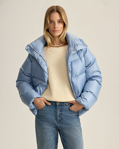 Короткий пуховик с натуральным наполнителем, голубой