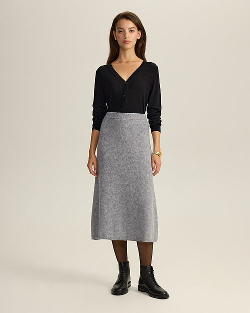 Вязаная юбка миди из 100% шерсти мериноса, серый