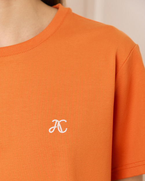 Оверсайз футболка Unisex, с принтом и вышивкой, из 100% хлопка, оранжевый