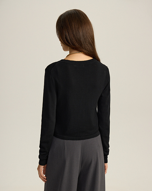 Тонкий шерстяной кардиган на пуговицах, черный