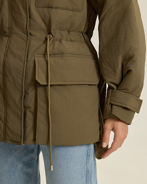 Пуховик парка с накладными карманами, хаки