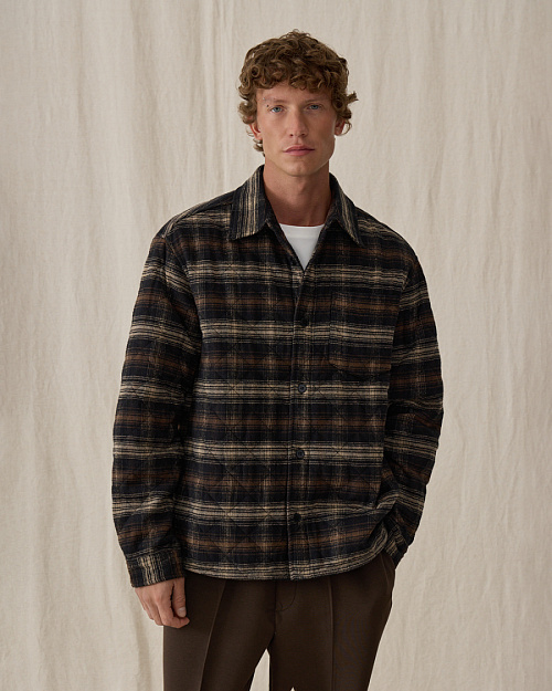 Мужская утепленная стеганая рубашка, коричневый