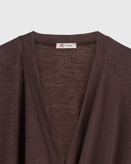 Длинный кардиган на поясе, горький шоколад