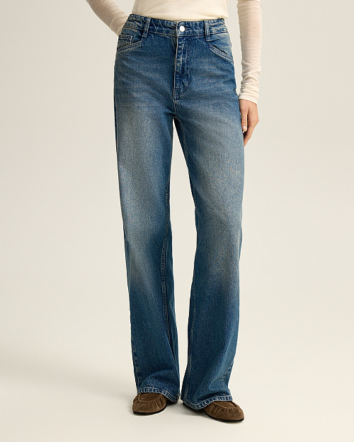 Прямые джинсы с высокой посадкой, синий