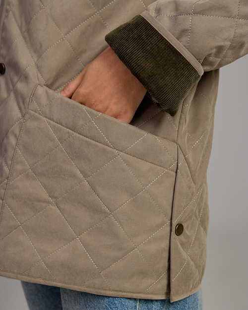 Стеганая куртка Unisex с отделкой вельветом, хаки