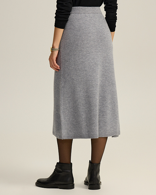 Вязаная юбка миди из 100% шерсти мериноса, серый