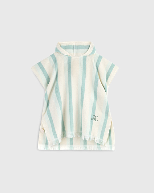 Детское пончо махровое в полоску, мятный