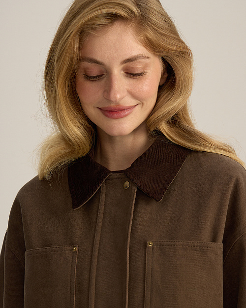 Хлопковая куртка с вельветовым воротником, коричневый