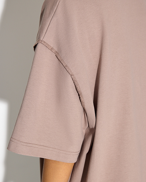 Оверсайз футболка с акцентными швами, из 100% хлопка, капучино