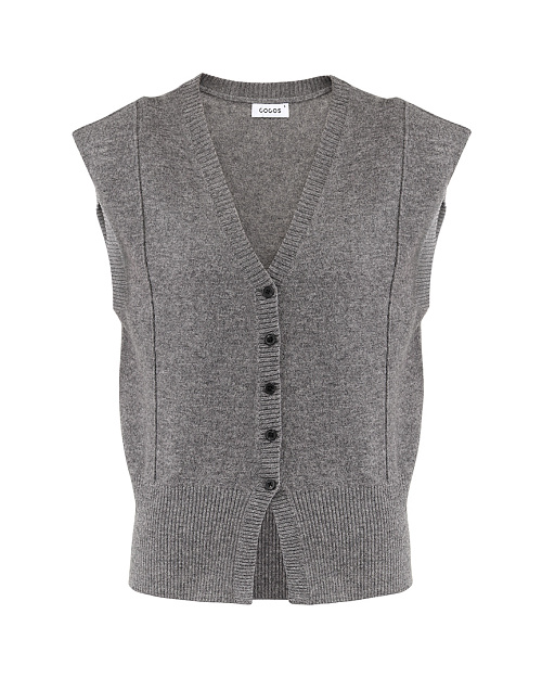 Шерстяной трикотажный жилет на пуговицах, серый меланж