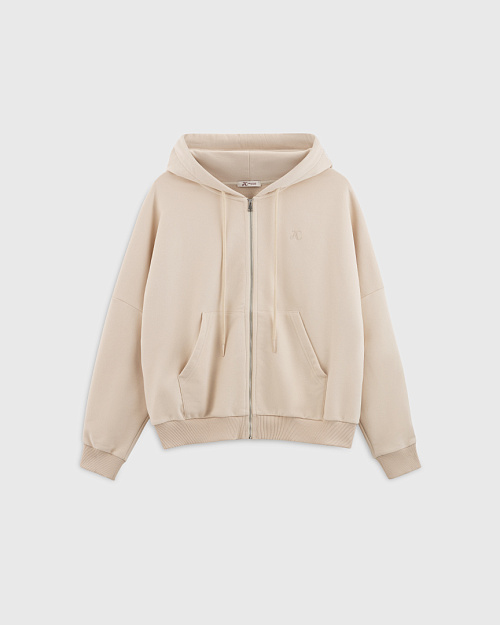 Хлопковая толстовка худи на молнии, сливочный