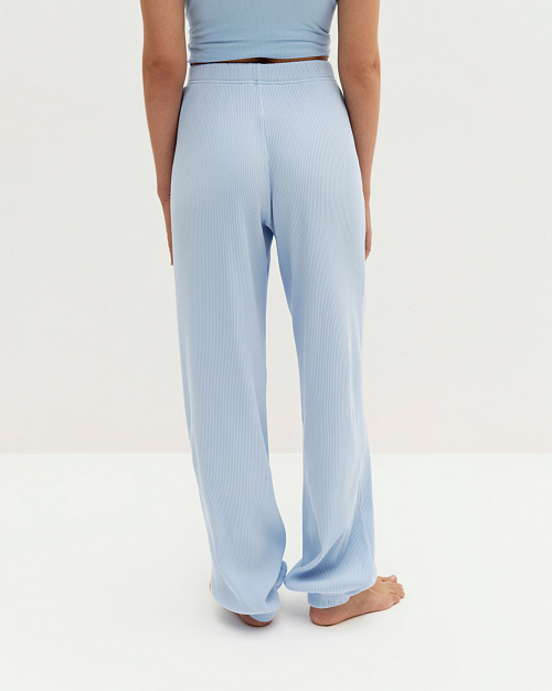 Хлопковые брюки джоггеры в рубчик, голубой