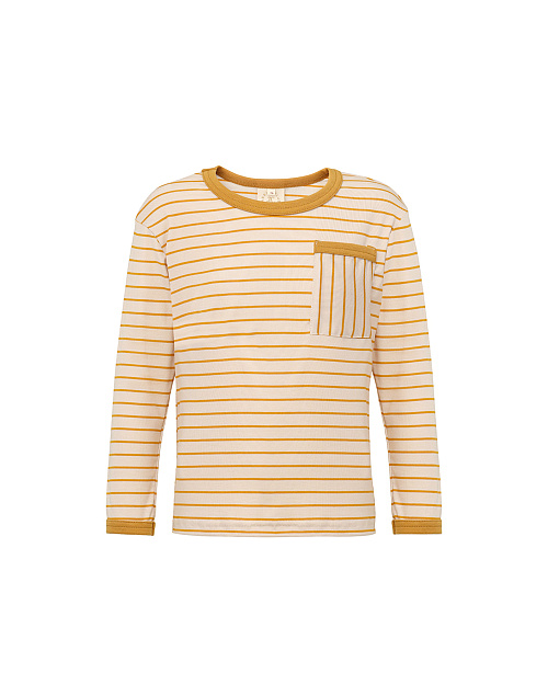 Детский лонгслив в полоску Unisex, из района, светло-бежевый, желтая полоска