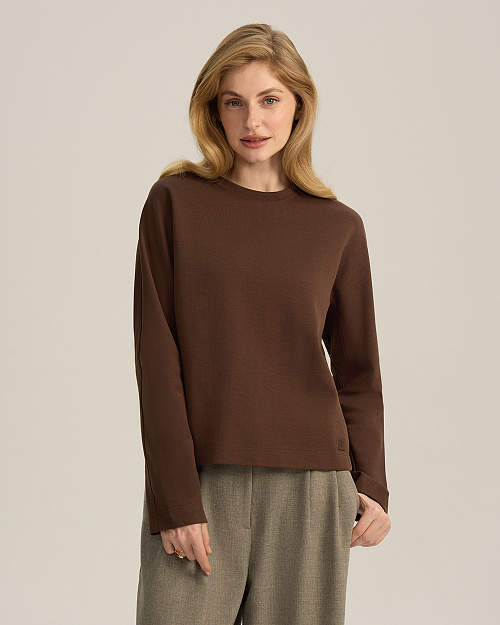 Лонгслив с цельнокроеным рукавом, коричневый