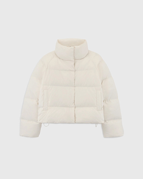 Короткий пуховик с натуральным наполнителем, молочный