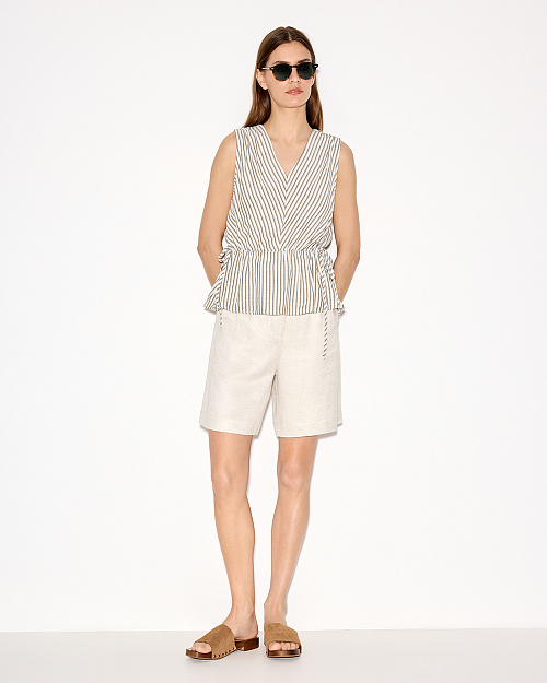 Топ трансформер с V-вырезом, на завязках, из хлопка с модалом, белый в полоску