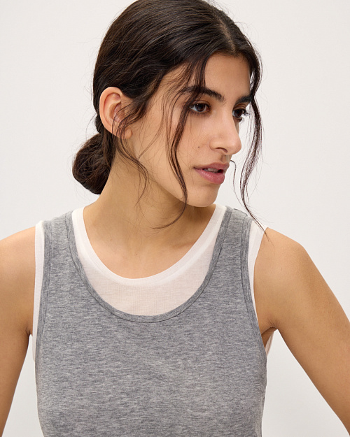 Двухслойная майка из тенселя и шерсти, серый меланж