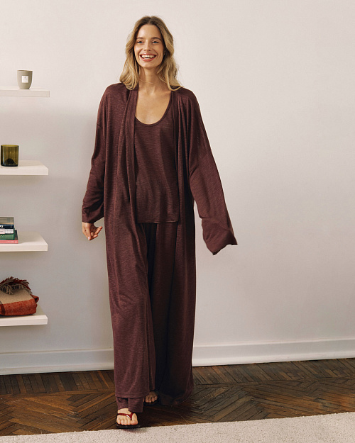 Длинный кардиган на поясе, горький шоколад