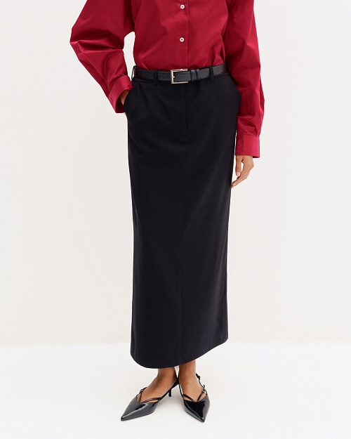 Прямая юбка со шлевками для ремня, черный